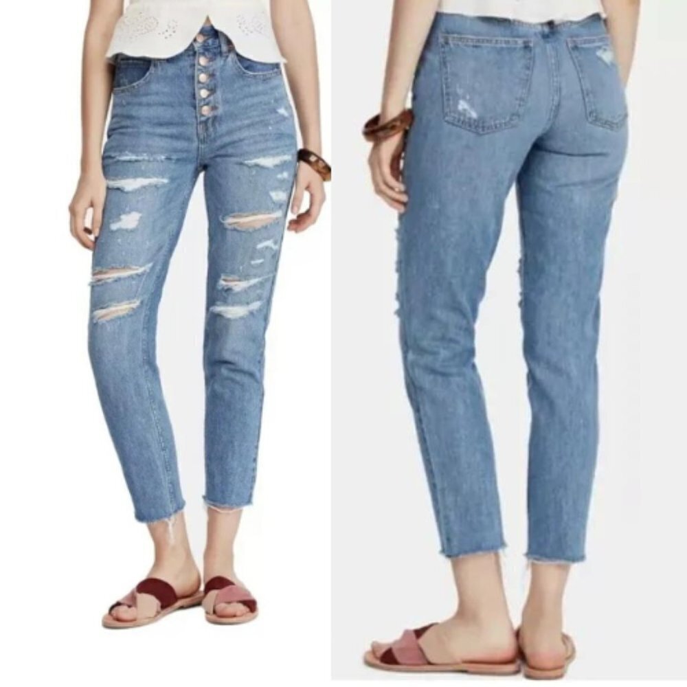 Free People Soak up the sun high rise distressed skinny jeans 9893